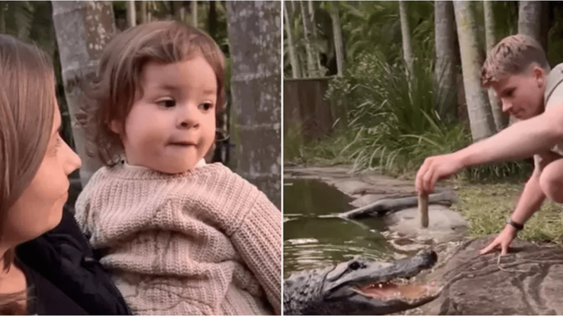 Robert Irwin Feeds Alligator as Sister Bindi’s Daughter Grace Looks on