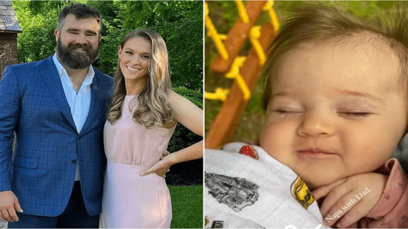 Jason Kelce’s Baby Daughter Naps in Blanket Printed with Picture Resembling NFL Star: Photo